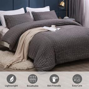 img 3 attached to 🛏️ LuckyBull Seersucker Comforter Set - Full Size 3-Piece Bedding Set in Soft Washed Microfiber for All Seasons - Grey, 79''x90''