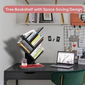 img 1 attached to 📚 Fengyang Tree Bookshelf: Space-Saving 5-Tier Organizer for Living Room/Office - Black-Walnut Finish