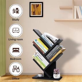 img 2 attached to 📚 Fengyang Tree Bookshelf: Space-Saving 5-Tier Organizer for Living Room/Office - Black-Walnut Finish