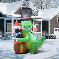 🎄 kyerivs 5.25ft christmas inflatables: adorable dinosaur hugging penguin with led lights for outdoor yard decor, winter garden lawn decoration logo