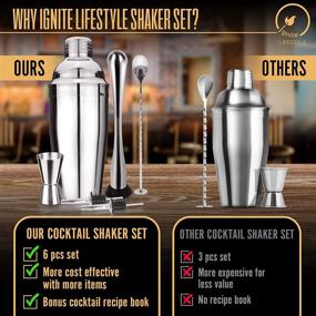 img 2 attached to Ignite Lifestyle Cocktail Shaker Set: 24oz Martini Shaker with Strainer, Recipe Book, and Bartender Kit - Perfect for Home Bars