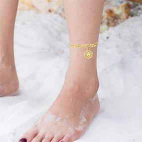 img 1 attached to 📿 Dcfywl731 Custom Name Initial Anklet Bracelets: 18K Gold Figaro Cuban Link Anklet Bracelet for Women & Men