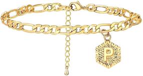 img 4 attached to 📿 Dcfywl731 Custom Name Initial Anklet Bracelets: 18K Gold Figaro Cuban Link Anklet Bracelet for Women & Men