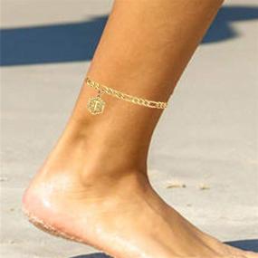 img 2 attached to 📿 Dcfywl731 Custom Name Initial Anklet Bracelets: 18K Gold Figaro Cuban Link Anklet Bracelet for Women & Men