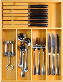 img 4 attached to 🎋 Bamboo Silverware Organizer: Space-Saving Utensil Holder for Drawer with Removable Knife Block - Premium Wooden Cutlery Tray with Divider for Kitchen, 13 x 17 inches - Convenient Flatware Storage Solution