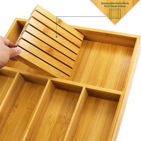 img 3 attached to 🎋 Bamboo Silverware Organizer: Space-Saving Utensil Holder for Drawer with Removable Knife Block - Premium Wooden Cutlery Tray with Divider for Kitchen, 13 x 17 inches - Convenient Flatware Storage Solution