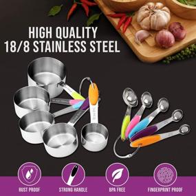 img 2 attached to 📏 11 Piece Stainless Steel Measuring Cups and Spoons Set with Plastic Measuring Cup. Complete Liquid and Dry Metal Measuring Cups Set.