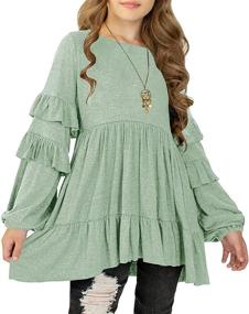 img 4 attached to Stylish MITILLY Crewneck Pleated Babydoll Pockets 👚 Girls' Clothing: Find the Perfect Tops, Tees & Blouses