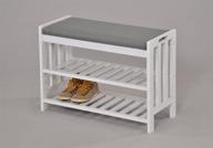 👠 solid pine wood shoe storage bench shelf rack in white finish - ideal for entryway or bathroom logo