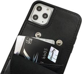 img 2 attached to 🍀 Luckycoin Crossbody iPhone 11 Leather Case Vintage Wallet | Protective Detachable Strap | Card Holders | Button Closure | Apple 2019 iPhone 11 Compatible (Black)