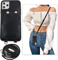 🍀 luckycoin crossbody iphone 11 leather case vintage wallet | protective detachable strap | card holders | button closure | apple 2019 iphone 11 compatible (black) logo