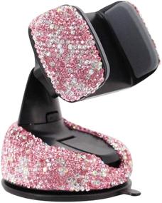 img 3 attached to 🚗 Sparkling Pink Bling Car Phone Holder Mount for Dashboard, Windshield, & Air Vent - Crystal Diamond Rhinestones Phone Mount for Car