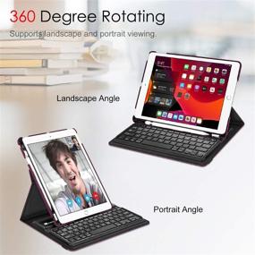 img 3 attached to Fintie Keyboard Case for iPad 9th / 8th / 7th Generation (2021/2020/2019 Model) 10.2 Inch - Purple | 360° Rotating Stand, Pencil Holder, Wireless Bluetooth Keyboard Included