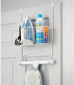 img 3 attached to 🧺 mDesign Metal Over Door Ironing Board Holder with Large Storage Basket - Organize Laundry Essentials and Ironing Supplies - Perfect for Laundry Room, Garage, or Utility Room - White