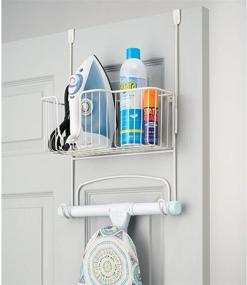 img 2 attached to 🧺 mDesign Metal Over Door Ironing Board Holder with Large Storage Basket - Organize Laundry Essentials and Ironing Supplies - Perfect for Laundry Room, Garage, or Utility Room - White