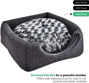 img 1 attached to 🐱 Luxury ICONYC Cat Bed: 3-in-1 Pet Bed/Cave with Removable Cushion and Fleece Blanket - Perfect for Cats, Kittens, and Small Dogs - Foldable Indoor/Outdoor Igloo Bed, Grey (15.7x15.7x13.7 inches)