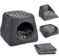 🐱 luxury iconyc cat bed: 3-in-1 pet bed/cave with removable cushion and fleece blanket - perfect for cats, kittens, and small dogs - foldable indoor/outdoor igloo bed, grey (15.7x15.7x13.7 inches) logo