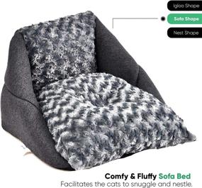 img 2 attached to 🐱 Luxury ICONYC Cat Bed: 3-in-1 Pet Bed/Cave with Removable Cushion and Fleece Blanket - Perfect for Cats, Kittens, and Small Dogs - Foldable Indoor/Outdoor Igloo Bed, Grey (15.7x15.7x13.7 inches)