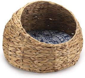 img 3 attached to 🐱 DOKOT Woven Cat Bed: Cozy Water Hyacinth Pet House with Pillow - Perfect Round Basket for Indoor Cats - Premium Furry Cat Condo Hut