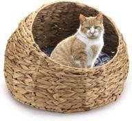 🐱 dokot woven cat bed: cozy water hyacinth pet house with pillow - perfect round basket for indoor cats - premium furry cat condo hut logo