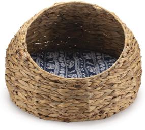 img 2 attached to 🐱 DOKOT Woven Cat Bed: Cozy Water Hyacinth Pet House with Pillow - Perfect Round Basket for Indoor Cats - Premium Furry Cat Condo Hut