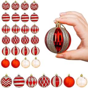 img 4 attached to 🎄 Homde Shatterproof Christmas Ornaments - 24ct Red & Gold Hanging Balls, 2.36 inches/60mm, Tree Decorations with Hanging Rope for Xmas