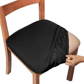 img 4 attached to 🪑 Gute Chair Seat Covers: Stylish & Stretchable Dining Room Chair Protectors with Ties - Set of 4, Black