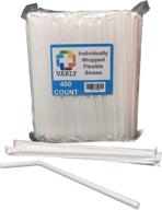 400 pack of disposable, flexible and food safe plastic drinking straws - individually wrapped - 7.75 inches long, white logo