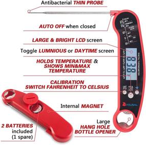 img 3 attached to YOUSAL Instant Digital Food and Meat Thermometer - Waterproof - Ultra Fast Reading - Large Backlit LCD Display & Calibration- Stainless Steel Probe - Ideal for Grill, Oven, Baking, and Candy - Outdoor Cooking