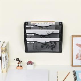 img 1 attached to EasyPAG 3 Pocket Metal Wall File Folder Holder Hanging Organizer Black - Office Magazine Document Rack