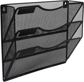 img 3 attached to EasyPAG 3 Pocket Metal Wall File Folder Holder Hanging Organizer Black - Office Magazine Document Rack