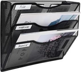 img 4 attached to EasyPAG 3 Pocket Metal Wall File Folder Holder Hanging Organizer Black - Office Magazine Document Rack