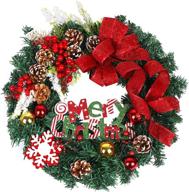 🎄 souarts 18" christmas wreath: festive red artificial winter decor for home office & outdoor holiday ambience logo
