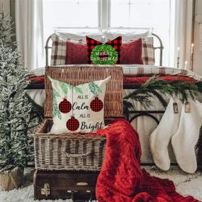 img 2 attached to 🎄 Set of 4 PANDICORN Farmhouse Christmas Pillow Covers 18x18 - Black and Red Buffalo Plaid Check Decorations for Christmas, Trees, Truck, Wreath - Holiday Home and Outdoor Throw Pillow Cases