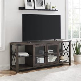 img 4 attached to 📺 Discover the Walker Edison Sedalia Modern Farmhouse Double Glass Door Stand for TVs up to 65 Inches, Sable Grey - Enhance Your Home Entertainment!