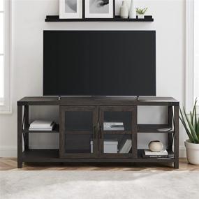 img 3 attached to 📺 Discover the Walker Edison Sedalia Modern Farmhouse Double Glass Door Stand for TVs up to 65 Inches, Sable Grey - Enhance Your Home Entertainment!