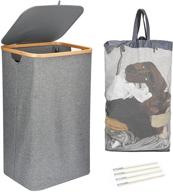 elong home корзина для белья с крышкой - 100л серые корзины для белья, складные с съемной сумкой, бамбуковые ручки - идеально подходит для одежды, полотенец, одеял и игрушек. логотип
