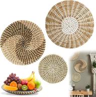 🧺 handwoven boho decor wall baskets - set of 3, bilinavy unique hanging wall art for kitchen, bedroom, and living room логотип