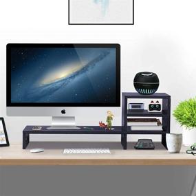 img 3 attached to 🖥️ Ufine Wood Monitor Stand Riser: 3-Tier Storage Shelf + Space Saving Desktop Organizer for Office, Dorm & Home - 31.5 inch, Black