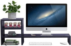 img 4 attached to 🖥️ Ufine Wood Monitor Stand Riser: 3-Tier Storage Shelf + Space Saving Desktop Organizer for Office, Dorm & Home - 31.5 inch, Black