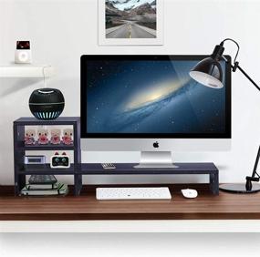 img 2 attached to 🖥️ Ufine Wood Monitor Stand Riser: 3-Tier Storage Shelf + Space Saving Desktop Organizer for Office, Dorm & Home - 31.5 inch, Black