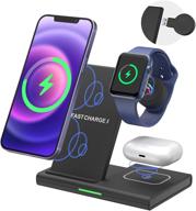 🔌 laudtec wireless charger stand: 3-in-1 charging station for apple watch, iphone, samsung, and airpods - fast 15w qi charging, portable usb iwatch charger logo