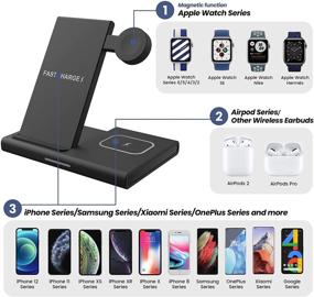 img 3 attached to 🔌 LAUDTEC Wireless Charger Stand: 3-in-1 Charging Station for Apple Watch, iPhone, Samsung, and AirPods - Fast 15W Qi Charging, Portable USB iWatch Charger