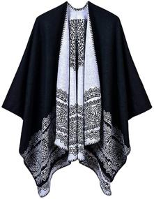 img 4 attached to 🧣 Warm and Fashionable: Women's Vintage Pattern Open Front Poncho Cape Shawl Winter Shawl Wraps