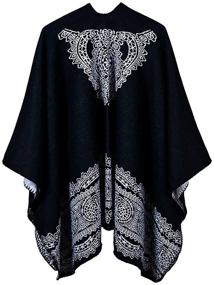 img 3 attached to 🧣 Warm and Fashionable: Women's Vintage Pattern Open Front Poncho Cape Shawl Winter Shawl Wraps