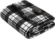 🔌 sojoy electric heated blanket throw 40"x60", 3 fast heating levels, auto off, ul certified – overheating protection, fleece heating blanket (black and white) logo