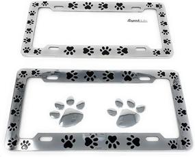 img 3 attached to 🐾 Pet Dog Cat Paws Print Design License Plate Frame (Set of 2) with 2pcs 3D Chrome Dog Paw Footprint Sticker Decal
