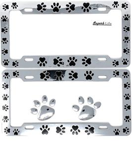 img 4 attached to 🐾 Pet Dog Cat Paws Print Design License Plate Frame (Set of 2) with 2pcs 3D Chrome Dog Paw Footprint Sticker Decal