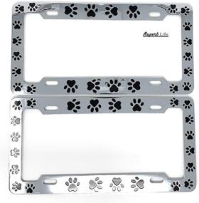 img 2 attached to 🐾 Pet Dog Cat Paws Print Design License Plate Frame (Set of 2) with 2pcs 3D Chrome Dog Paw Footprint Sticker Decal