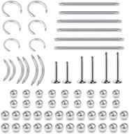 vcmart surgical steel body piercing jewelry: replacement balls, curved barbell, horseshoe lip labret, rook daith eyebrow piercing, straight bar, industrial barbell - 14g 16g, 32mm 35mm 38mm parts logo